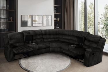 Nexus Modern Black Corduroy Manual Reclining Sectional with Console