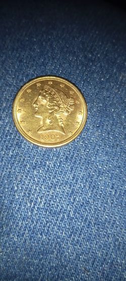 1907.D $5 Half Eagle Coin.$1100.gold At $112.46..A Gram
