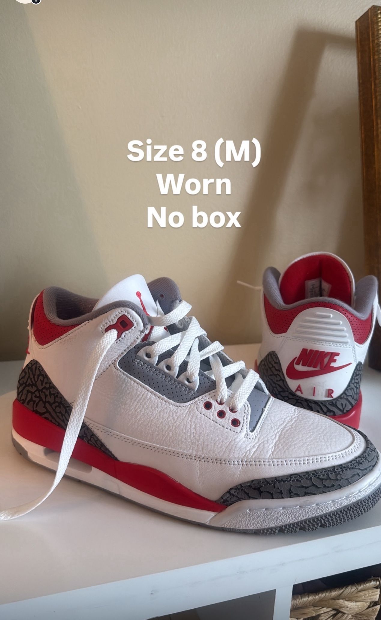 Used Jordan 3 Fire Red 8M ( No Box )