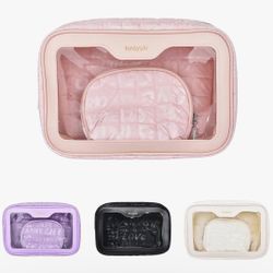 Hiroyuki 3Pieces Clear Makeup Bag Set Large Capacity Cosmetic Bag Large Travel Toiletry Organizer Bag Set Plastic Transparent Cosmetic Bag Wash Bag (3