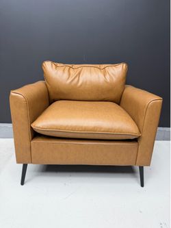 Modern, Cognac Faux Leather  Accent Chair