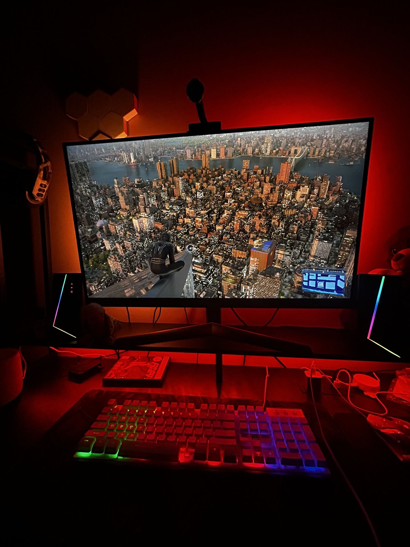 Full PS5 Slim Gaming Setup w/ 32” LG 165Hz Monitor, LED Desk, RIG Headset, X Rocker Chair & More