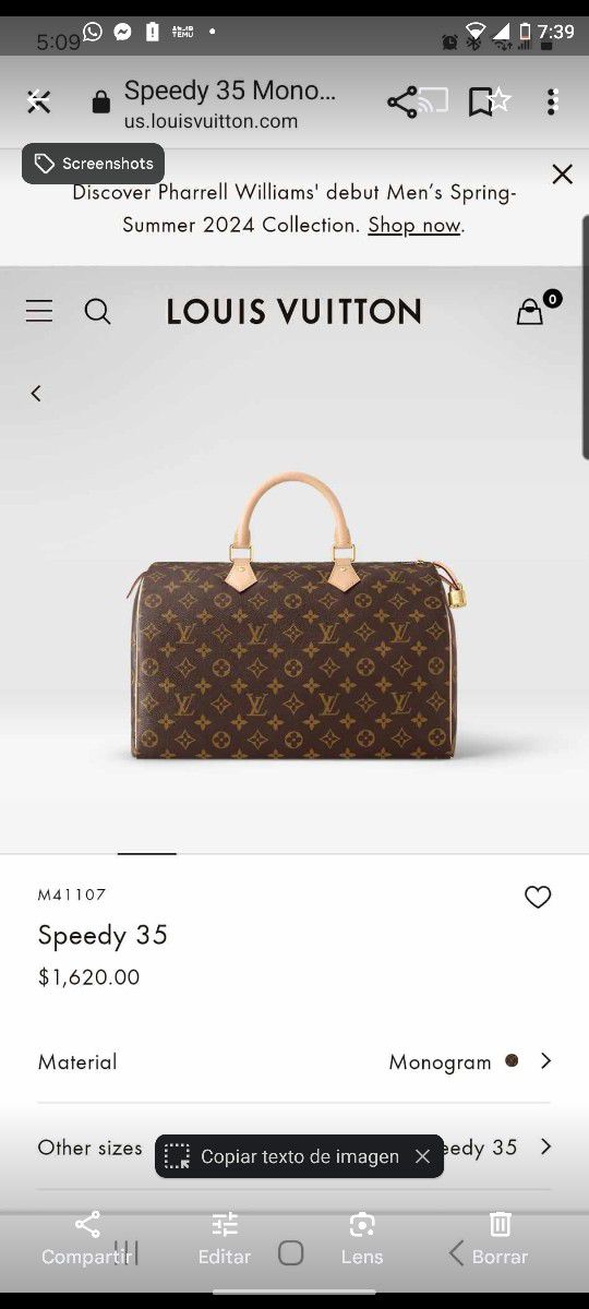 100% Authentic LV Louis Vuitton Speedy 35 Bag 