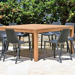 BRAND NEW 9 Piece Square Teak 100% FSC Certified Wood Table With Chairs Outdoor Furniture Dining Set