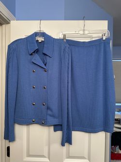 St. John Knit blue blazer and skirt