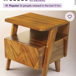 RORNS Acacia Wood Nightstand, Bedside Table with Drawer & Open Shelf, Solid Wood end table, Scratch & Water-Resistant, Caramel