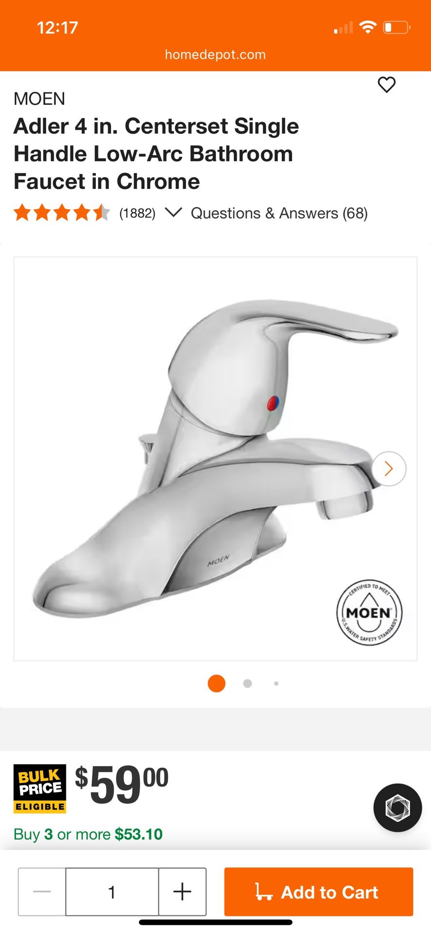 3 New Moen Adler Bathroom Faucet
