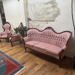 Kimball Pink Victorian Sofa and Chairs Set
