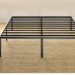14" Metal Platform Bed Frame, Heavy-Duty Steel Slats, Black, California King Retail $150