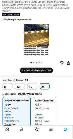 Herzila 24 Pack Solar Step Lights Outdoor Stairs, Solar Deck Lights 3000K Warm White, Auto Dusk-to-Dawn, Weatherproof, Low Profile, Solar Lights Outdo