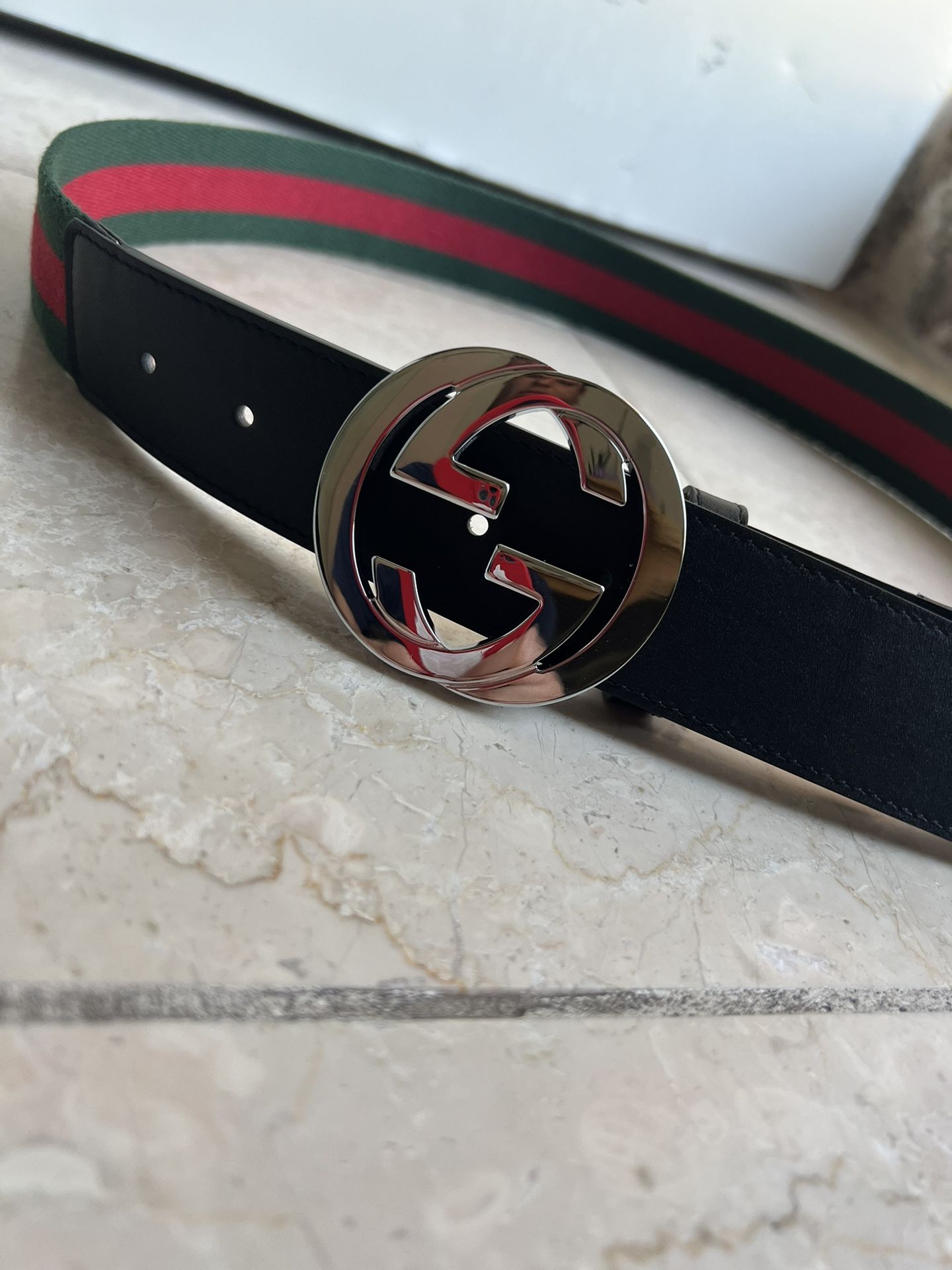 Gucci Web Belt with G BuckleGreen/Red Web