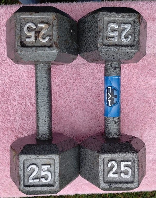 Pair Of CAP 25 Lb Cast Iron Dumbbells