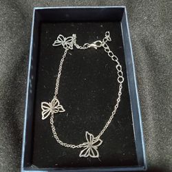 Butterfly  And Silver Strand Anklets