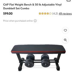 Flat Weight Bench & 50lb Adjustable Dumbbell Set