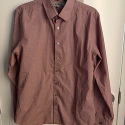 Express Regular Fit Dress Shirt Men's M 15-15.5 Red Check Long Sleeve