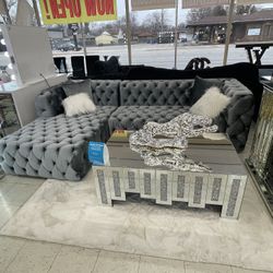 2 Pc Grey Velvet Sectional 