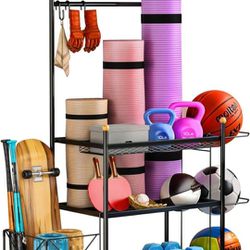 Weight Rack for Dumbbells with Side Basket & Hooks, All-in-One Home Gym Storage Rack with wheels
