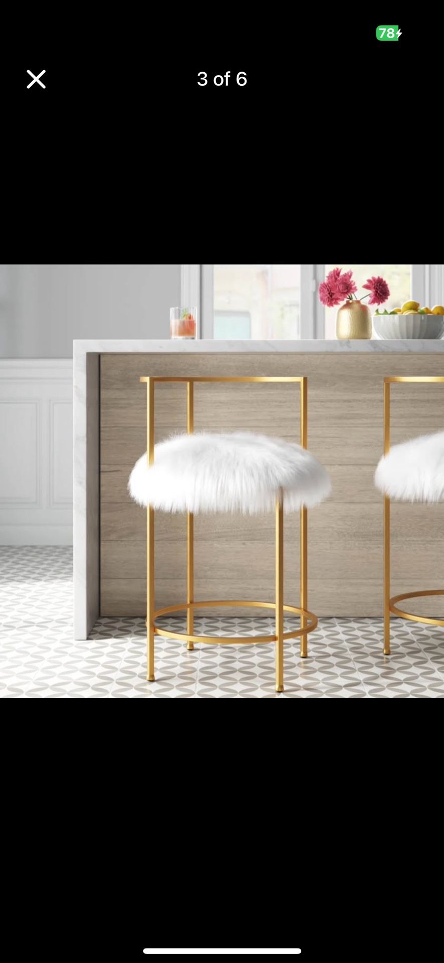 Set of 4 White and Gold Bar Stools