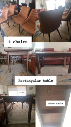 Mid century vibe! Table and chairs. Like new. Only had for 1 year. Clean home. No pests or smoking. 160 for whole set. Table: Pick up built or we can 