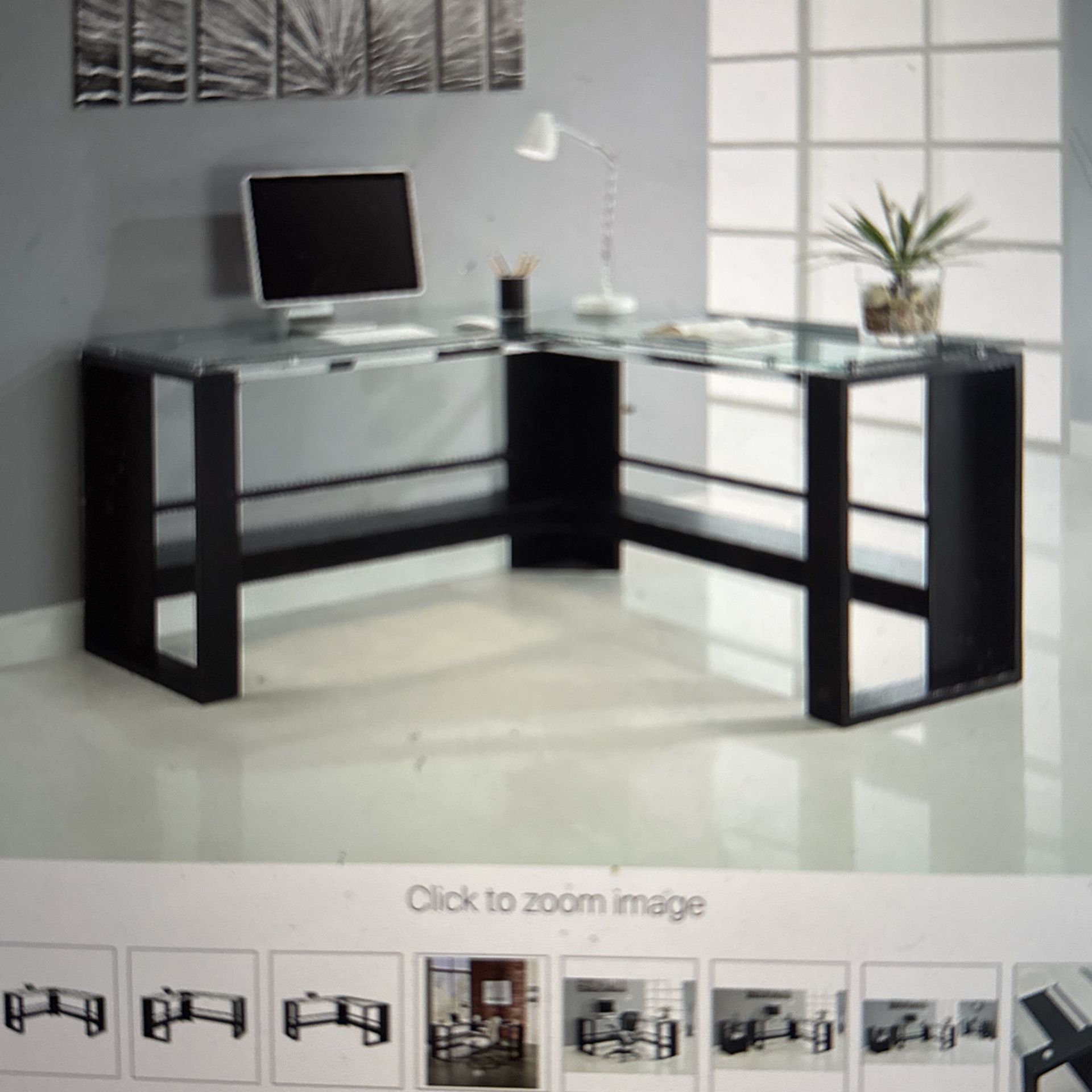 Desk - L Shape Glass With Espresso Wood  