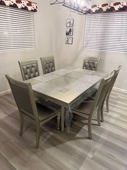 7-Piece Dining Table Set with 6 Tufted Chairs