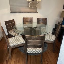 Dining Table and 6 Chairs Set – Solid Birch Wood with Glass Top