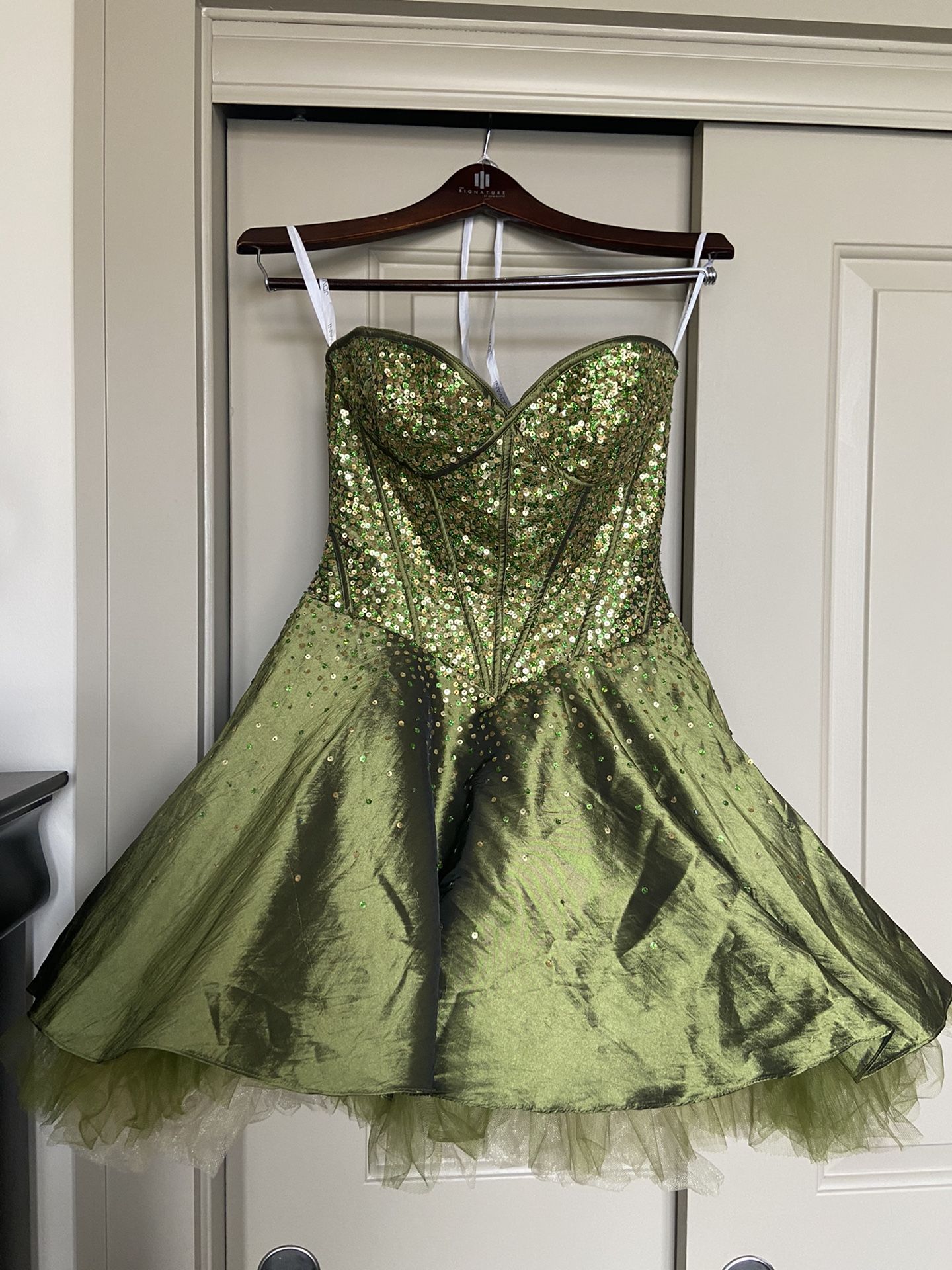 Olive Green Jovani Formal Corset Fit And Flare Embellished Short Dress Sz 2