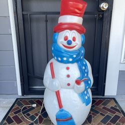 Rare Vintage Patriotic Light Up General Foam Blow Mold Frosty The Snowman Christmas Outdoor Decoration 4th Of July USA American Flag