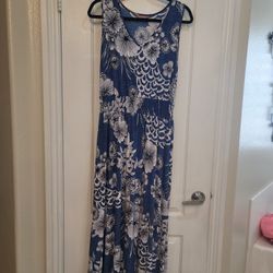 Women's Size Large Blue Flower Dress 