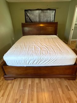 Cherry Wood Sleigh Bed Frame King with mattress