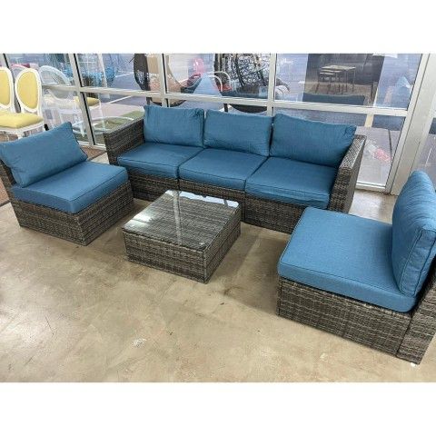 New Arrivals Outdoor Patio Furniture Set In Stock Rattan With Blue Cushions We Have Delivery 1399 For Houston Tx Offerup - Outdoor Furniture Houston Tx