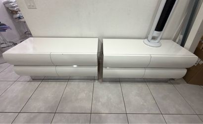 White Gloss Nightstands with Chrome Legs – Set of 2