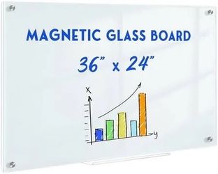 QUEENLINK Magnetic Glass Whiteboard For Wall, 36" X 24" - BRAND NEW