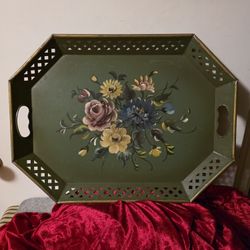 Vintage Tole Tray, Nashco Products -Green