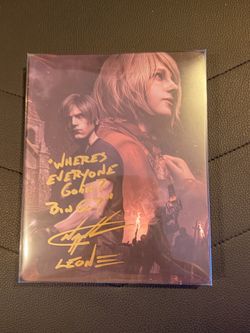 Resident Evil 4 remake steelbook autographed with quote by Nick Apostolides (Leon)
