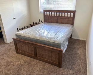 Queen Solid Wood Bed With Mattress $540