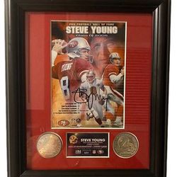 This 2005 autographed Steve Young Hall of Fame inauguration coin set is a must-have for any San Francisco 49ers fan. The set includes a beautiful phot
