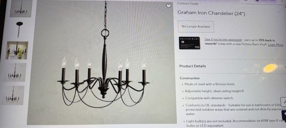 Pottery Barn Graham Iron Chandelier (24”) Black