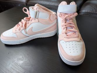 Nike Court Borough Mid Kids Shoes, Size 6.5Y, Pink & White