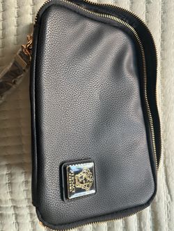 Versace Black and grey Leather Clutch makeup Bag