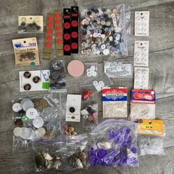 Large Lot Vintage and Modern Sewing Buttons and Beading Items