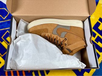 Nike Air Force 1 , High '07  Premium Sneakers feature a rugged Wheat suede upper complemented by distinct two tone laces SIZE 9 MEN