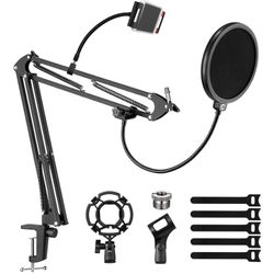 Mic Boom Arm, EJT Multi-Accessories Adjustable Microphone Stand, Desk Mic Stand for Blue Yeti Snowball, Hyperx Quadcast and Other Condenser Microphone