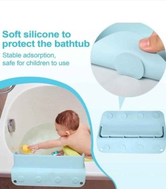 NEW! Bathtub Splash Guard Shelf, Soft Silicone Tub Topper (GREY ONLY) (out of box) 18" long