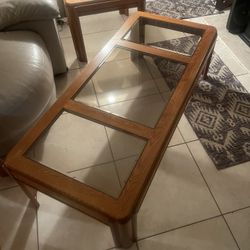 Wooden And Glass Coffee Table With Matching End Tables