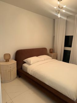 QUEEN CB2 BED & MATTRESS, LIKE NEW