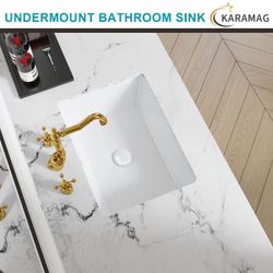 New Undermount Bathroom Sink Small Rectangle White Ceramic Bathroom Sink with Overflow (18.3"x13.8") KARAMAG-8018  BRAND NEW / NEVER USED 