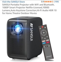 Projector With Movie Screen.