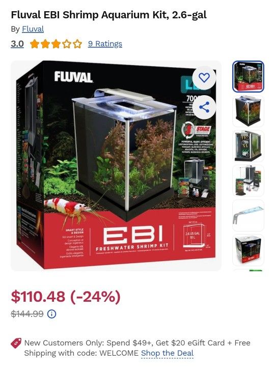 Fluval EBI Shrimp Aquarium Kit, 2.6-gal