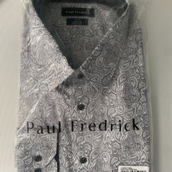 Paul Fredrick Men’s Dress Shirt 19x36 Classic Fit Black White Paisley NEW